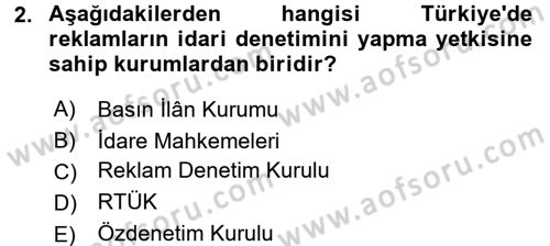 Medya ve Reklam Dersi 2017 - 2018 Yılı 3 Ders Sınav Soruları 2. Soru