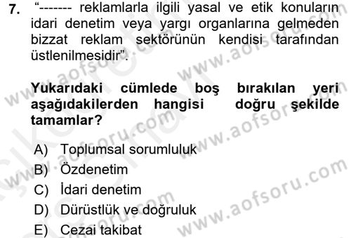 Medya ve Reklam Dersi 2017 - 2018 Yılı 3 Ders Sınav Soruları 7. Soru