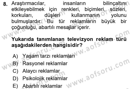 Medya ve Reklam Dersi 2017 - 2018 Yılı 3 Ders Sınav Soruları 8. Soru
