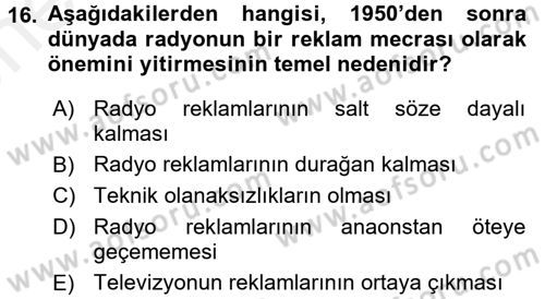 Medya ve Reklam Dersi 2017 - 2018 Yılı (Vize) Ara Sınav Soruları 16. Soru