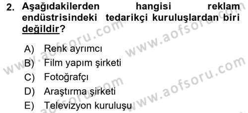 Medya ve Reklam Dersi 2017 - 2018 Yılı (Vize) Ara Sınav Soruları 2. Soru
