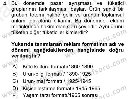 Medya ve Reklam Dersi 2017 - 2018 Yılı (Vize) Ara Sınav Soruları 4. Soru