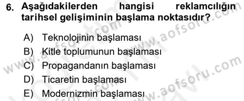 Medya ve Reklam Dersi 2017 - 2018 Yılı (Vize) Ara Sınav Soruları 6. Soru