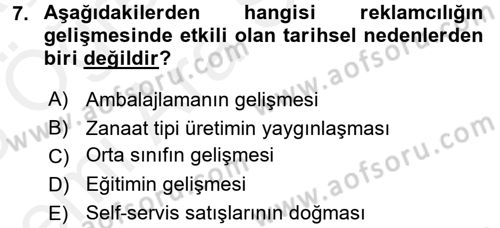 Medya ve Reklam Dersi 2017 - 2018 Yılı (Vize) Ara Sınav Soruları 7. Soru