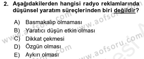 Medya ve Reklam Dersi 2017 - 2018 Yılı (Final) Dönem Sonu Sınav Soruları 2. Soru