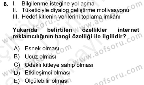 Medya ve Reklam Dersi 2017 - 2018 Yılı (Final) Dönem Sonu Sınav Soruları 6. Soru
