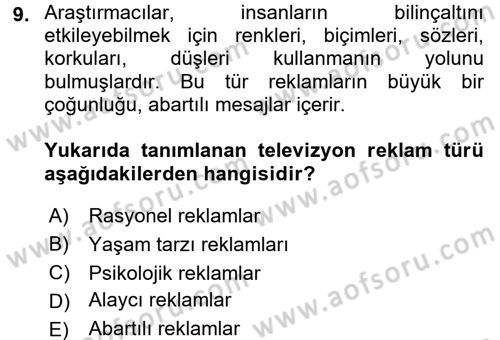 Medya ve Reklam Dersi 2017 - 2018 Yılı (Final) Dönem Sonu Sınav Soruları 9. Soru