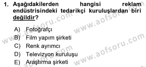 Medya ve Reklam Dersi 2018 - 2019 Yılı 3 Ders Sınav Soruları 1. Soru