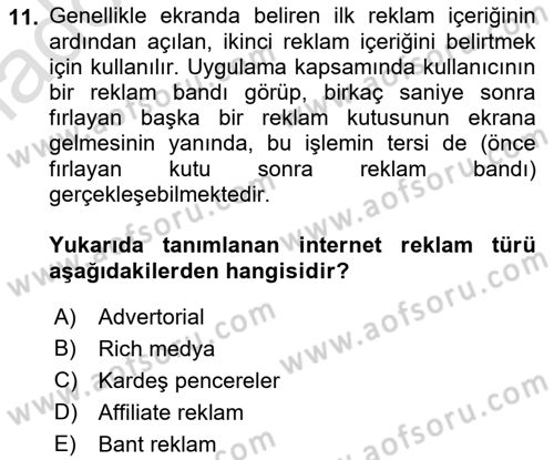 Medya ve Reklam Dersi 2018 - 2019 Yılı 3 Ders Sınav Soruları 11. Soru