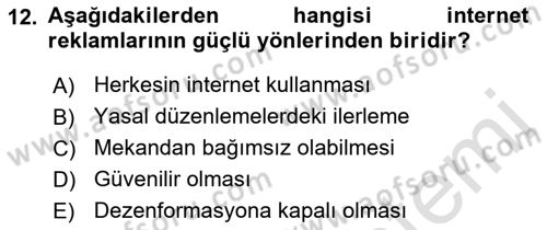 Medya ve Reklam Dersi 2018 - 2019 Yılı 3 Ders Sınav Soruları 12. Soru
