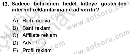 Medya ve Reklam Dersi 2018 - 2019 Yılı 3 Ders Sınav Soruları 13. Soru