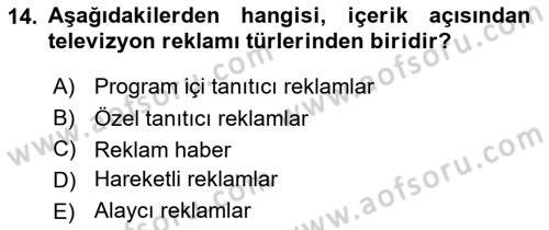 Medya ve Reklam Dersi 2018 - 2019 Yılı 3 Ders Sınav Soruları 14. Soru