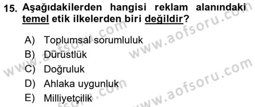 Medya ve Reklam Dersi 2018 - 2019 Yılı 3 Ders Sınav Soruları 15. Soru