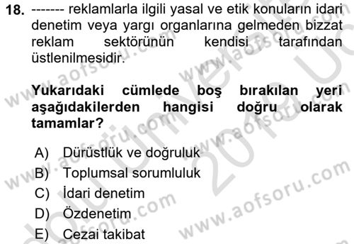 Medya ve Reklam Dersi 2018 - 2019 Yılı 3 Ders Sınav Soruları 18. Soru