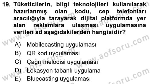 Medya ve Reklam Dersi 2018 - 2019 Yılı 3 Ders Sınav Soruları 19. Soru