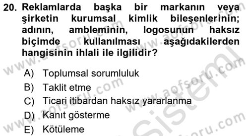 Medya ve Reklam Dersi 2018 - 2019 Yılı 3 Ders Sınav Soruları 20. Soru