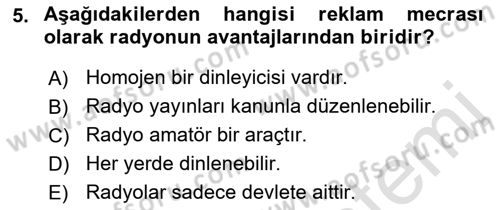 Medya ve Reklam Dersi 2018 - 2019 Yılı 3 Ders Sınav Soruları 5. Soru