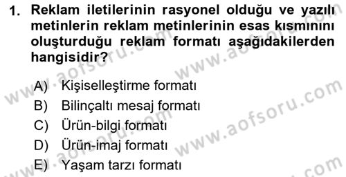 Medya ve Reklam Dersi 2018 - 2019 Yılı (Vize) Ara Sınav Soruları 1. Soru