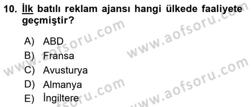 Medya ve Reklam Dersi 2018 - 2019 Yılı (Vize) Ara Sınav Soruları 10. Soru