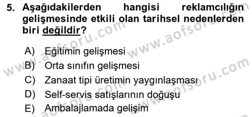 Medya ve Reklam Dersi 2018 - 2019 Yılı (Vize) Ara Sınav Soruları 5. Soru