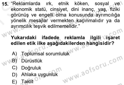 Medya ve Reklam Dersi 2018 - 2019 Yılı (Final) Dönem Sonu Sınav Soruları 15. Soru