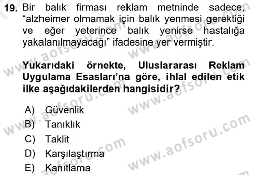Medya ve Reklam Dersi 2018 - 2019 Yılı (Final) Dönem Sonu Sınav Soruları 19. Soru
