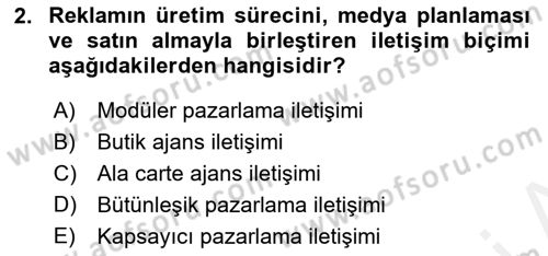 Medya ve Reklam Dersi 2018 - 2019 Yılı (Final) Dönem Sonu Sınav Soruları 2. Soru
