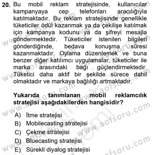 Medya ve Reklam Dersi 2018 - 2019 Yılı (Final) Dönem Sonu Sınav Soruları 20. Soru