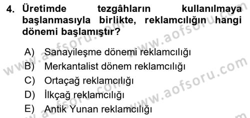Medya ve Reklam Dersi 2018 - 2019 Yılı (Final) Dönem Sonu Sınav Soruları 4. Soru