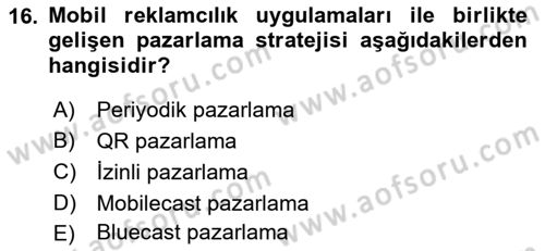 Medya ve Reklam Dersi 2018 - 2019 Yılı Yaz Okulu Sınav Soruları 16. Soru