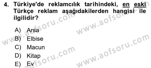 Medya ve Reklam Dersi 2018 - 2019 Yılı Yaz Okulu Sınav Soruları 4. Soru