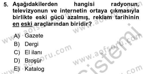 Medya ve Reklam Dersi 2018 - 2019 Yılı Yaz Okulu Sınav Soruları 5. Soru