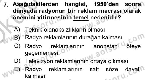 Medya ve Reklam Dersi 2018 - 2019 Yılı Yaz Okulu Sınav Soruları 7. Soru