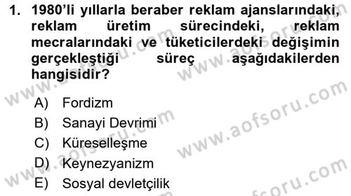 Medya ve Reklam Dersi 2020 - 2021 Yılı Yaz Okulu Sınav Soruları 1. Soru