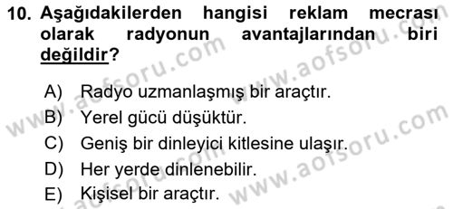 Medya ve Reklam Dersi 2020 - 2021 Yılı Yaz Okulu Sınav Soruları 10. Soru