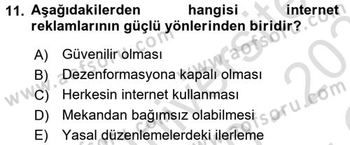 Medya ve Reklam Dersi 2020 - 2021 Yılı Yaz Okulu Sınav Soruları 11. Soru