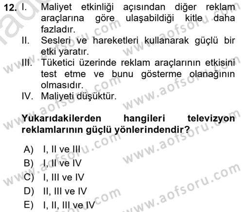 Medya ve Reklam Dersi 2020 - 2021 Yılı Yaz Okulu Sınav Soruları 12. Soru