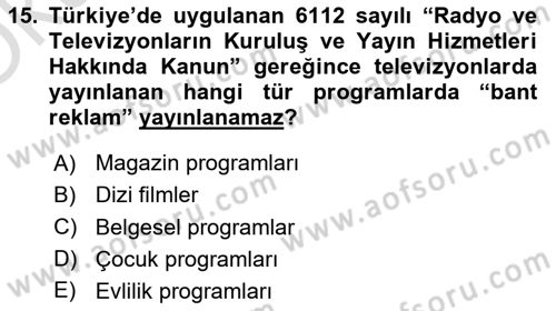 Medya ve Reklam Dersi 2020 - 2021 Yılı Yaz Okulu Sınav Soruları 15. Soru