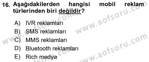 Medya ve Reklam Dersi 2020 - 2021 Yılı Yaz Okulu Sınav Soruları 16. Soru