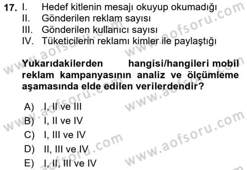 Medya ve Reklam Dersi 2020 - 2021 Yılı Yaz Okulu Sınav Soruları 17. Soru