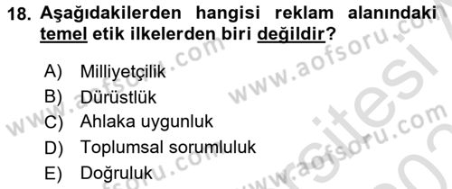 Medya ve Reklam Dersi 2020 - 2021 Yılı Yaz Okulu Sınav Soruları 18. Soru