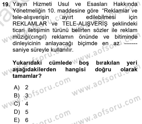 Medya ve Reklam Dersi 2020 - 2021 Yılı Yaz Okulu Sınav Soruları 19. Soru