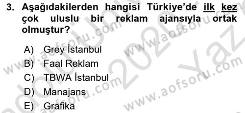 Medya ve Reklam Dersi 2020 - 2021 Yılı Yaz Okulu Sınav Soruları 3. Soru