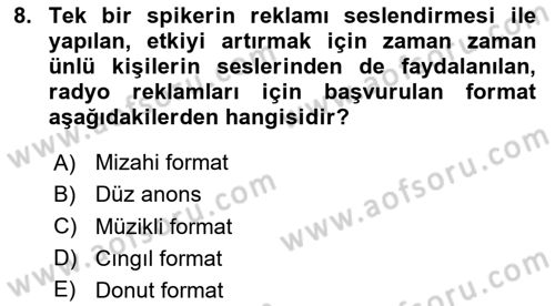 Medya ve Reklam Dersi 2020 - 2021 Yılı Yaz Okulu Sınav Soruları 8. Soru