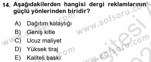 Medya ve Reklam Dersi 2021 - 2022 Yılı (Vize) Ara Sınav Soruları 14. Soru