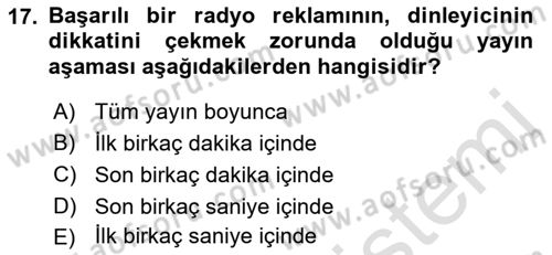 Medya ve Reklam Dersi 2021 - 2022 Yılı (Vize) Ara Sınav Soruları 17. Soru