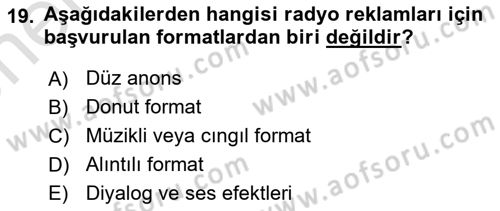 Medya ve Reklam Dersi 2021 - 2022 Yılı (Vize) Ara Sınav Soruları 19. Soru