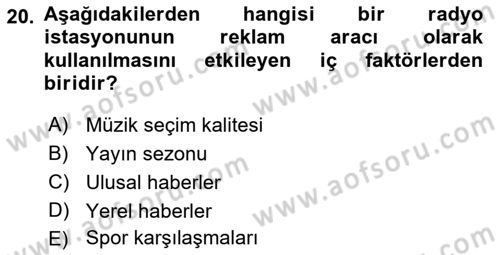 Medya ve Reklam Dersi 2021 - 2022 Yılı (Vize) Ara Sınav Soruları 20. Soru