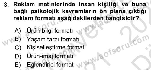 Medya ve Reklam Dersi 2021 - 2022 Yılı (Vize) Ara Sınav Soruları 3. Soru