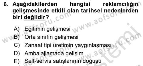 Medya ve Reklam Dersi 2021 - 2022 Yılı (Vize) Ara Sınav Soruları 6. Soru